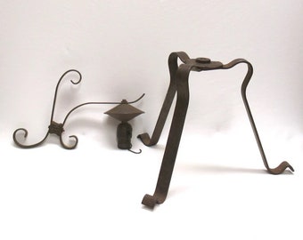 Antique Cast Iron Lamp Base and Top Fixture, 3 Leg Floor Light Base & Electrical Hardware, Salvaged for Repurpose for Plant Stand Parts, DIY