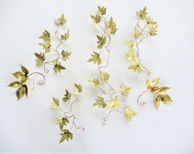 Vintage Gold Metal Leaves Wall Art 7 Pc Set Burnished Metal Etsy