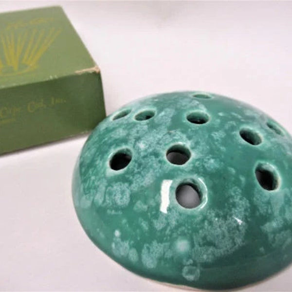 Vintage Ceramic Taper Holder, Colonial Candle Co., of Cape Cod Candleholder, McM 12 Hole Teal - Green Pottery  w/ Original Box, 4.5" diam