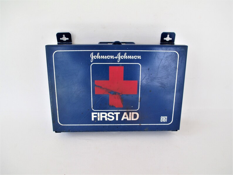 Vintage Johnson Johnson First Aid Cabinet Blue Metal Etsy