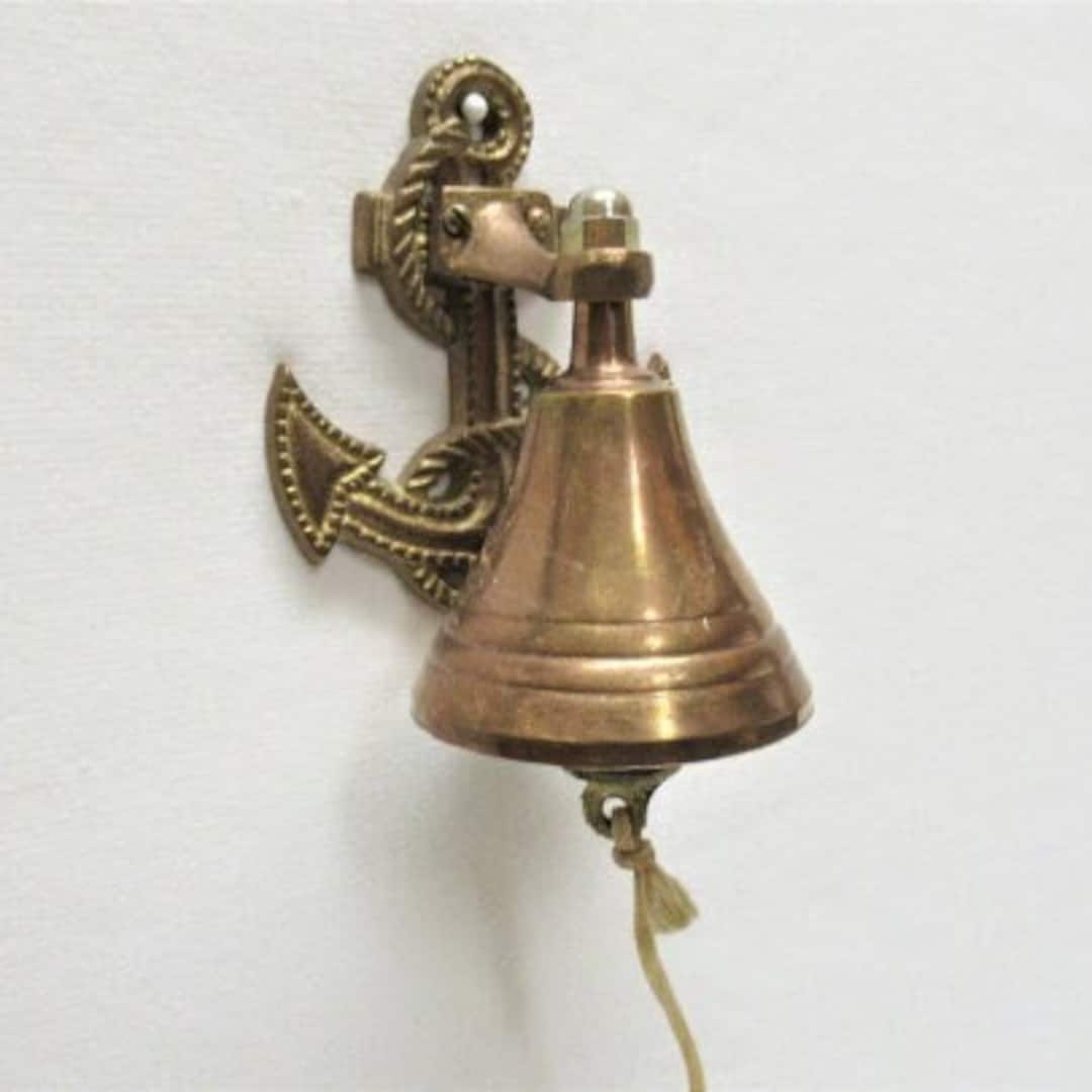 Vintage Brass Anchor Hanging Dinner Bell, Copper Tone Cast Metal or
