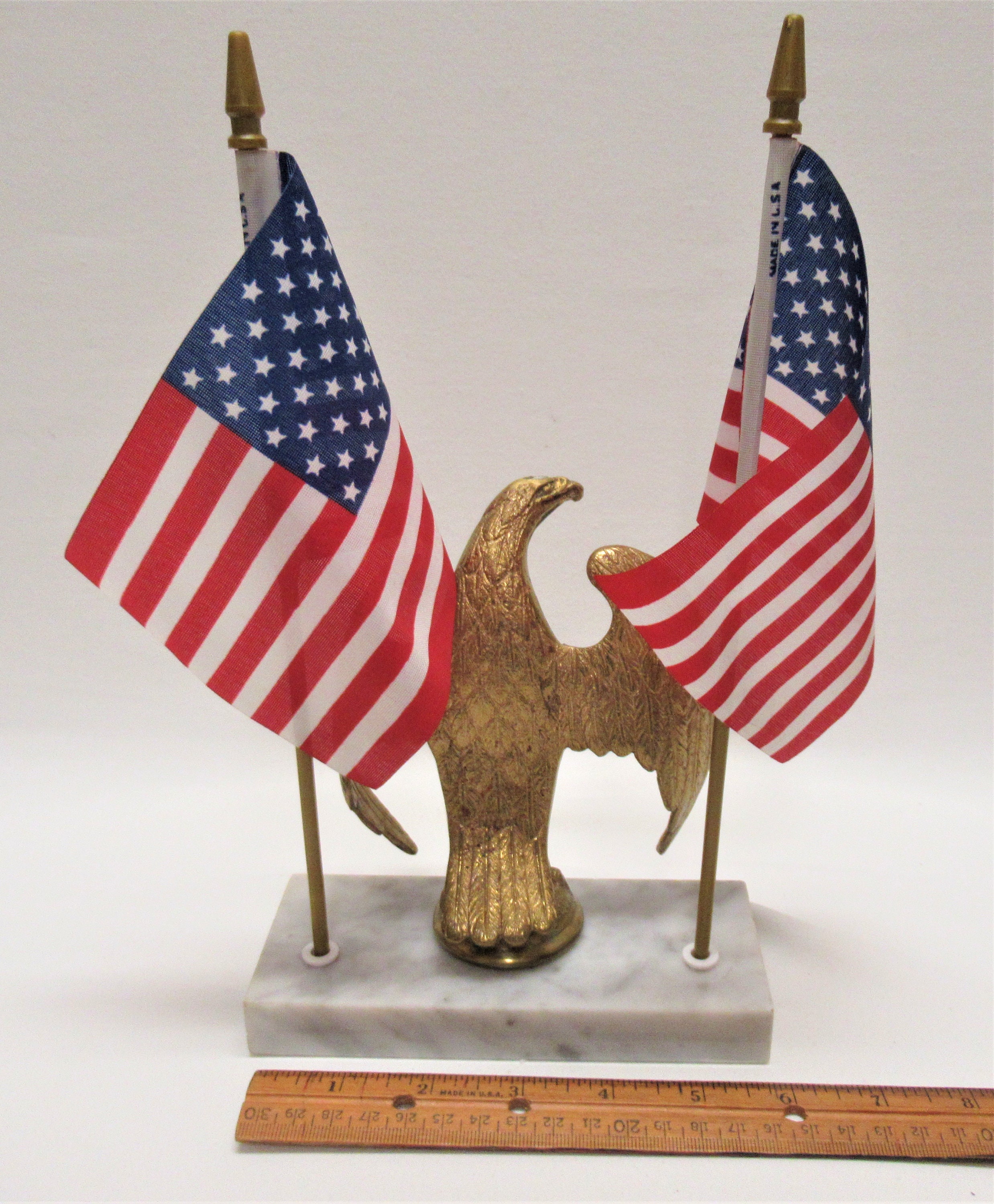 Vintage Brass Eagle Flag Holder Figurine on Marble Base Etsy