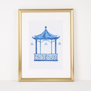 Blue Pagoda #2 in Watercolor, Hand Painted, Digital File Only, Personal and Small Business Use