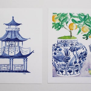 Citrus Trees and Blue Ginger Jars on a Light Lavender Table Cloth image 3
