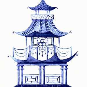 Blue Pagoda Watercolor Art Print image 1