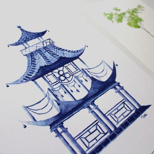 Blue Pagoda Watercolor Art Print image 2