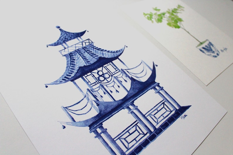 Blue Pagoda Watercolor Art Print image 2