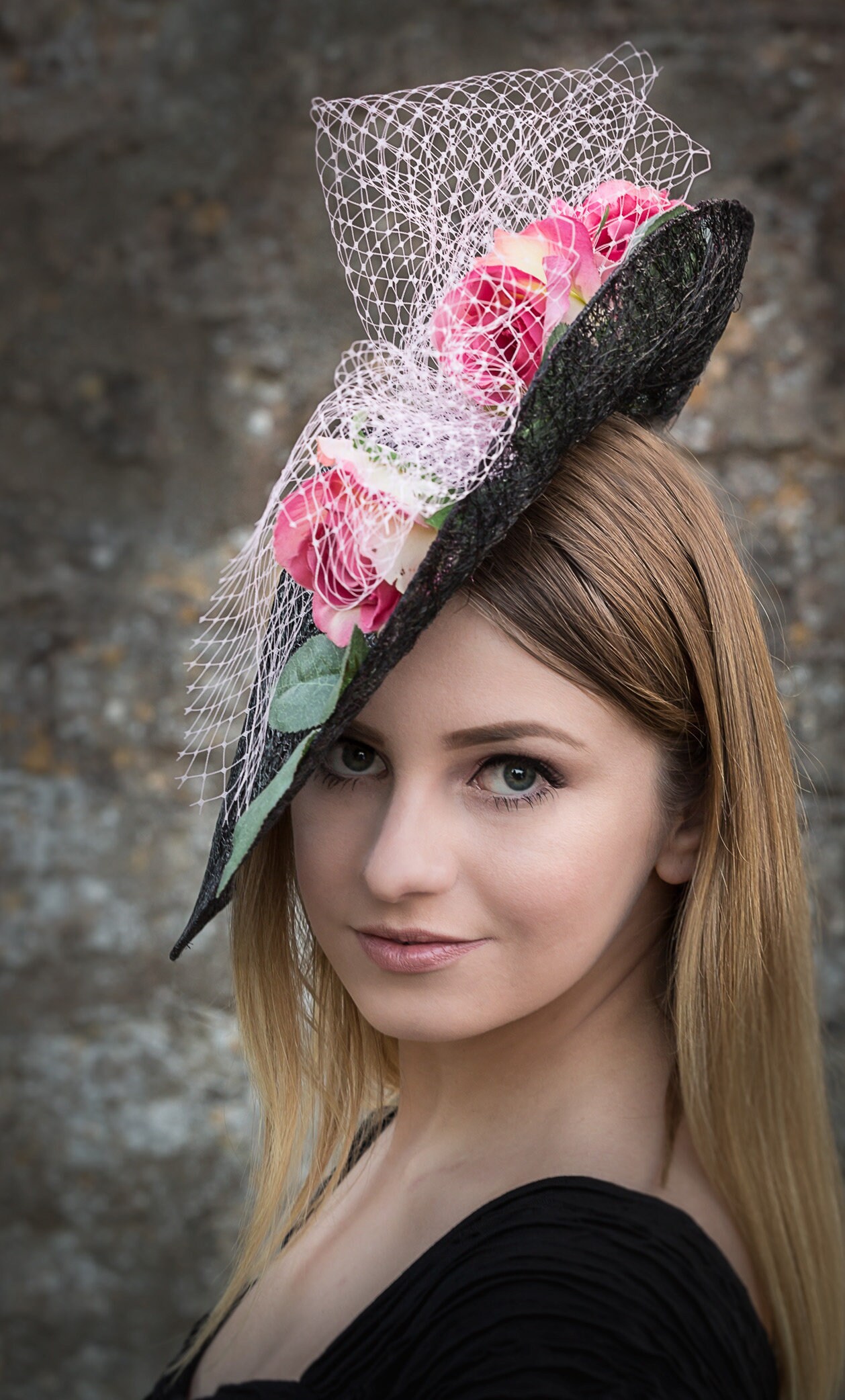 ROSETTA Black Hatinator With Pink Rose 