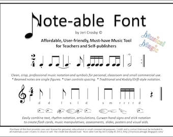 Fuente que se puede anotar: escriba fácilmente notación rítmica, articulaciones, signos manuales de Curwen y notación con palo para crear hojas de trabajo, carteles, diapositivas, etc.