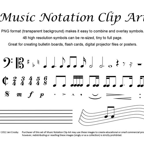 Music Notation Clip Art 48 Common Symbols Etsy