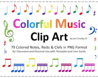 Notas musicales coloridas, restos y símbolos - 79 alta resolución imágenes prediseñadas imágenes + guía del usuario