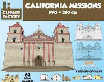 Clip Art: 21 California Missions