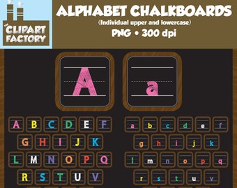 Clip Art: Alphabet Chalkboards - Individual Upper/Lowercase - Colorful Set