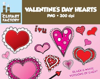 Clip Art: Fun Valentine's Day Hearts - Hand Drawn Valentines