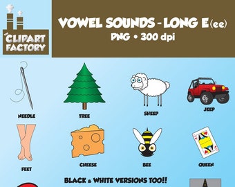Clip Art: Vowel Sounds Long E(ee)-Images for words with long e sound using "ee"