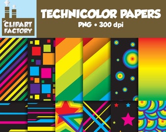 Clip Art: Technicolor Papers - 12 Digital Backgrounds