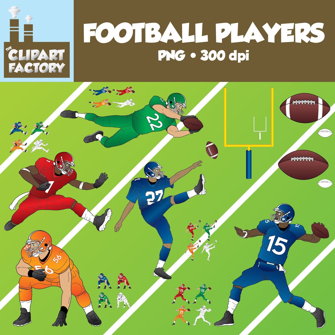 Clip Art Football Players Pack Assorted Football Themed Etsy