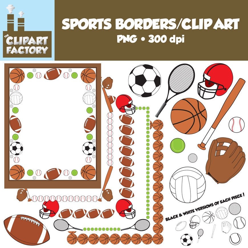 Clip Art Sports Borders Clip Art Borders and Assorted Sports Equipment