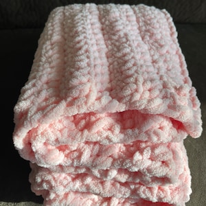 Super Soft Pink Blush Crochet Baby Girl Blanket