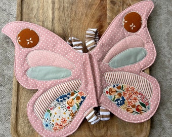 Butterfly Fairy Wings, floral pink and blue, quilted fabric wings