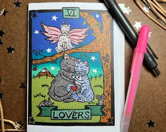 The Lovers Tarot Card Greeting Card – Blank Inside, Romantic Card, Witchy Gift, Cat Tarot Art, Anniversary Card