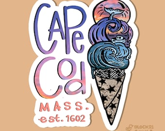 Cape Cod Ice Cream Sticker – Massachusetts Vinyl Decal, Beach Gift, Summer Sticker, Cape Cod Souvenir, Waterproof