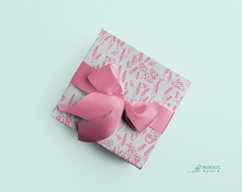 Bunnies and Wheat Wrapping Paper Singles - set of two - Pink Rabbits