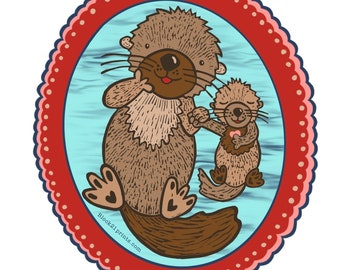 Otters Swimming Sticker Decal