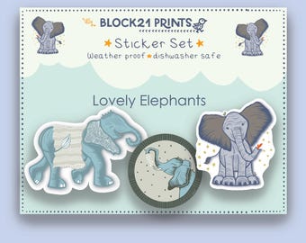 Elephant Sticker Set – Cute Animal Stickers, Gift for Elephant Lover, Wildlife Stickers, Waterproof Die Cut Sticker Pack