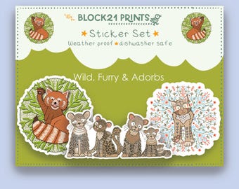 Animal Sticker Set – Red Panda Bear Cute Wildlife Stickers, Gift for Animal Lover, Nature Stickers, Whimsical Art Stickers