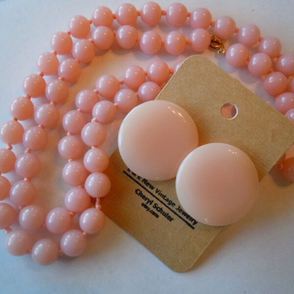 Summer Sale. Signed Trifari Light Pink Gold Tone Vintage Necklace and Earrings Set