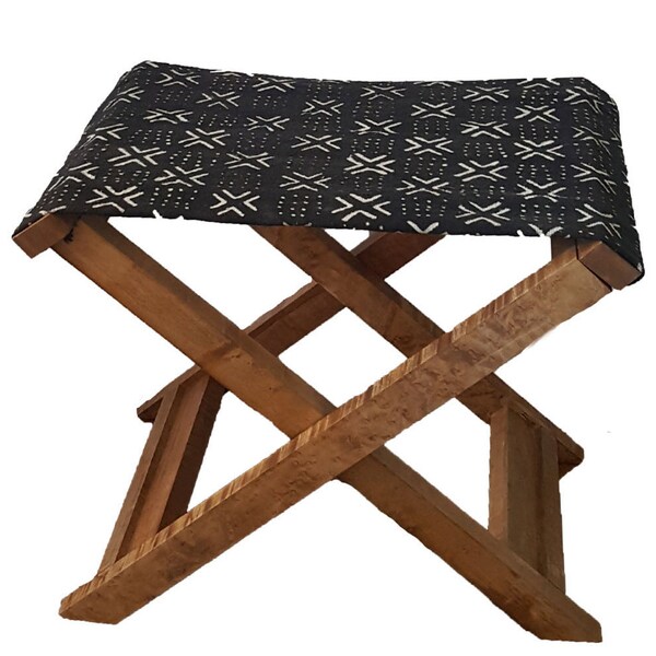 X-Bench | Mali mudcloth x bench with salvaged maple wood frame