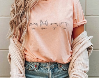 Custom Dog Ear Outline T-Shirt, Personalized Pet Name Tee