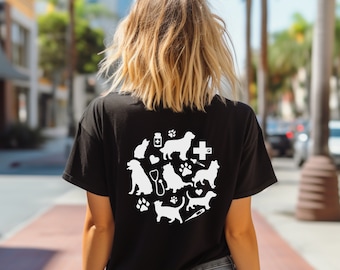 Vet Tech T-Shirt: Animal Paw Print Heart Design