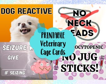Printable Veterinary Cage Cards: Medical & Behavior Alerts (PDF Download)