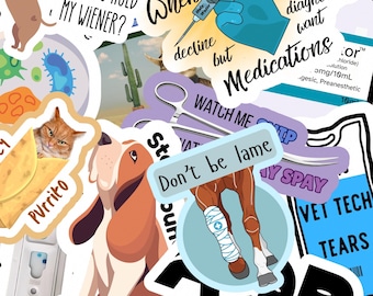 Funny Vet Tech Sticker Pack, Veterinary Humor Stickers, Animal Care Worker Gifts, Vet Life Stickers, Vet Tech Week Idea, Waterproof Stickers