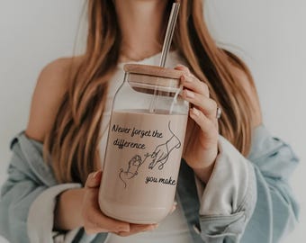 Vet Tech Gift: Personalized ECG Glass Tumbler with Lid & Straw