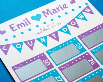 30 day wedding countdown calendar scratch off personalized