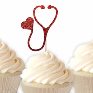 Stethoscope Glitter Cupcake Toppers - Nurse cupcakes, Doctor cupcake toppers, College graduation,