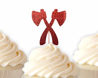 Axe Cupcake Toppers - Lumberjack Party, Axe Throwing, Bachelorette Party, Forest Party Them, Camping Birthday Party Decor