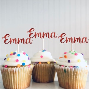Custom Name Glitter Cupcake Toppers: Personalized Party Decor