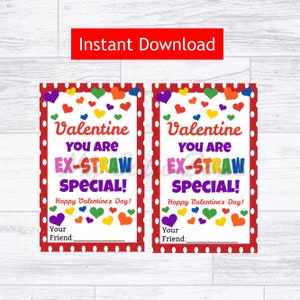 Ex-Straw Special Valentine&#39;s Day Printable Tag -  Crazy Straw Instant Download - Kids Non-Candy Valentine