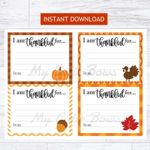 Download digital "I am Thankful" - Cartões de Ação de Graças para impressão - Placas de cartão de agradecimento