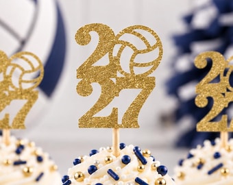 2027 Volleyball Glitter Cupcake Toppers - Volleyball Player, Graduation Party Cupcake Toppers, Class of 2027 , High School Grad,