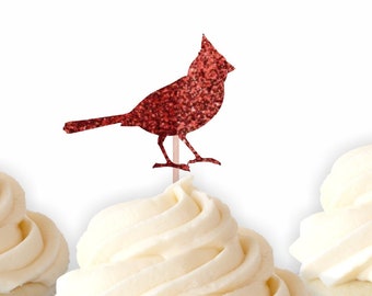 Cardinal Cupcake Toppers, Christmas Party Decorations, Holiday Party, Christmas Cupcake Toppers, Bird Food Picks