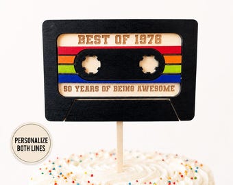 Personalized Cassette Tape Cake Topper, Custom Wood Cake Topper, Retro 70s 80s 90s Music Birthday Decoration, Laser Cut