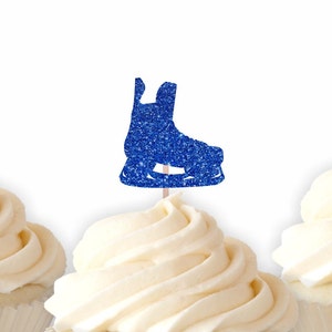 Ice Hockey Cupcake Toppers, Glitter Topper,  Hockey Food Picks, Hockey Party, Sports Party, Hockey Cupcake Toppers