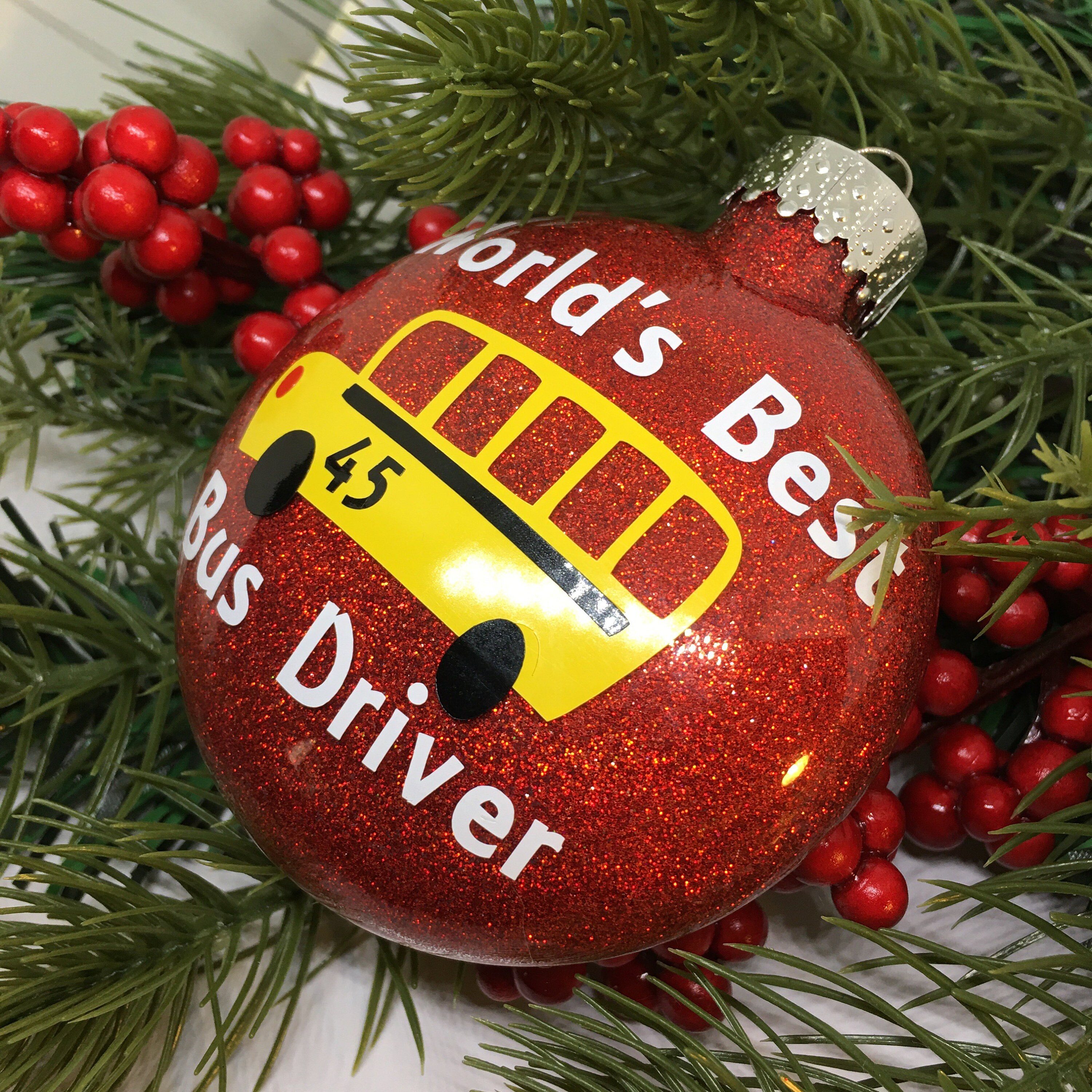 School Bus Driver Christmas Ornament Personalized Glitter Etsy Nederland