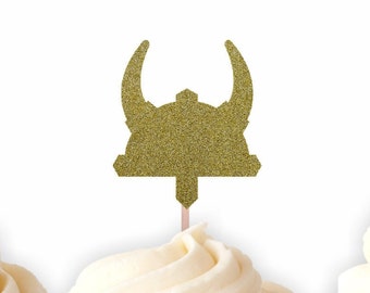 Wikinger Helm Cupcake Topper, Wikinger Party Dekoration, Fantasy Thema Party Dekoration, Mittelalter Geburtstag Dekor,