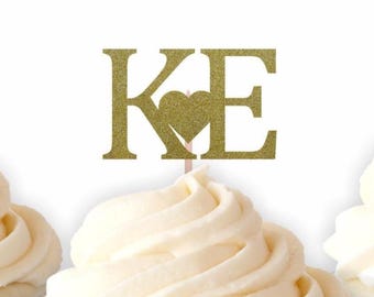 Wedding Cupcake Topper, Custom Monogram Cup Cake Sign, Engagement Party Cupcake Picks, Bridal Shower Decorations, Initials Decor